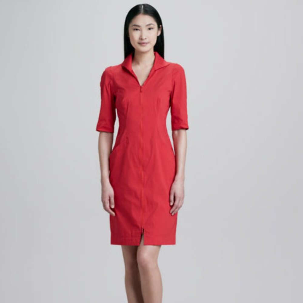 Lafayette 148 New York Larissa Zip Front Sheath Dress Red/Orange Size 8